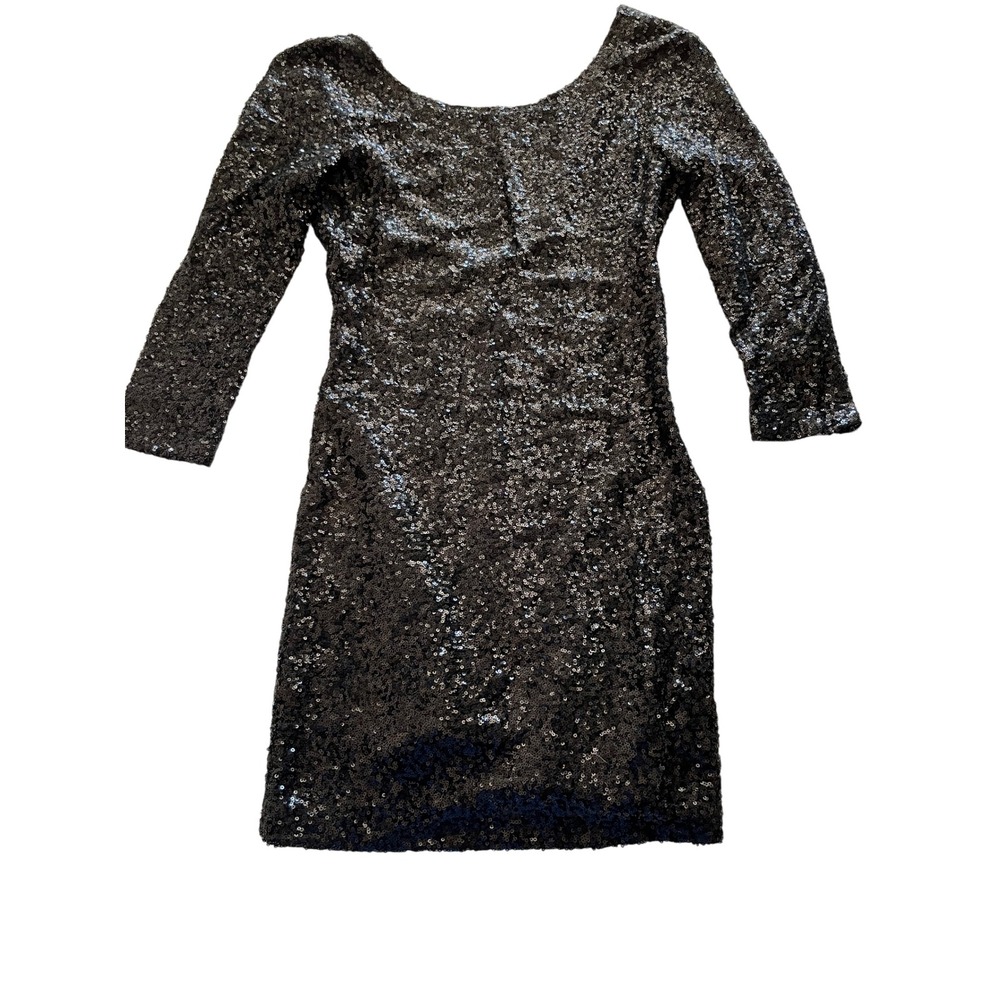 Alythea Black Sequin Mini Dress Scoop Neck Low Back 3/4 Sleeve AD3037 Small